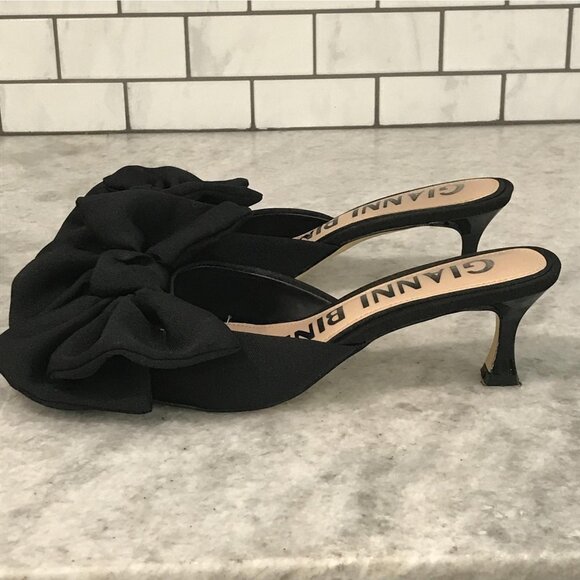 Gianni Bini Shoes Womens Size 6 Black Bow Mules Kitten Heel Classic Formal Dress - Picture 5 of 7